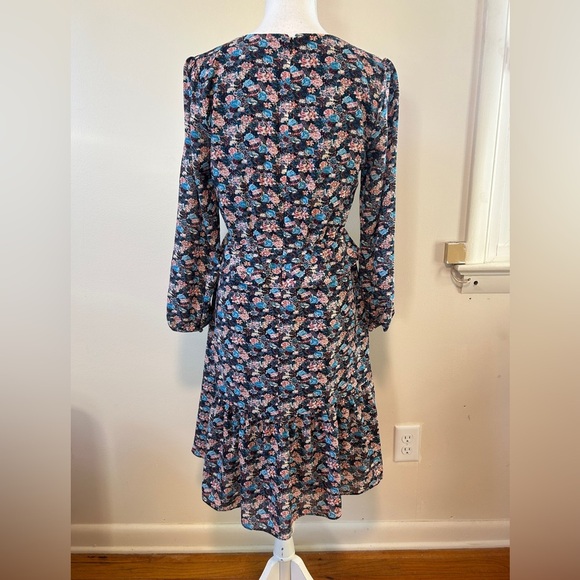 J. Crew Peplum Ruffle Paisley Floral Navy Tiered Long Sleeve Mini Dress - Picture 3 of 6